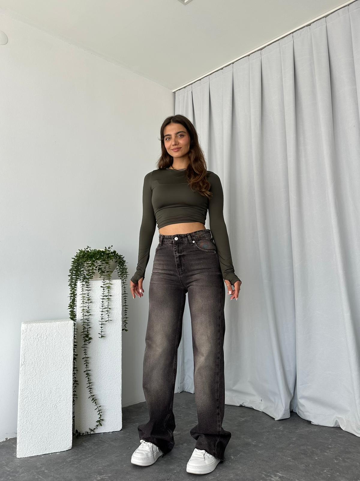 Kadın Koyu Kahve Tint Yıkama Wide Leg Jean - Görsel 9