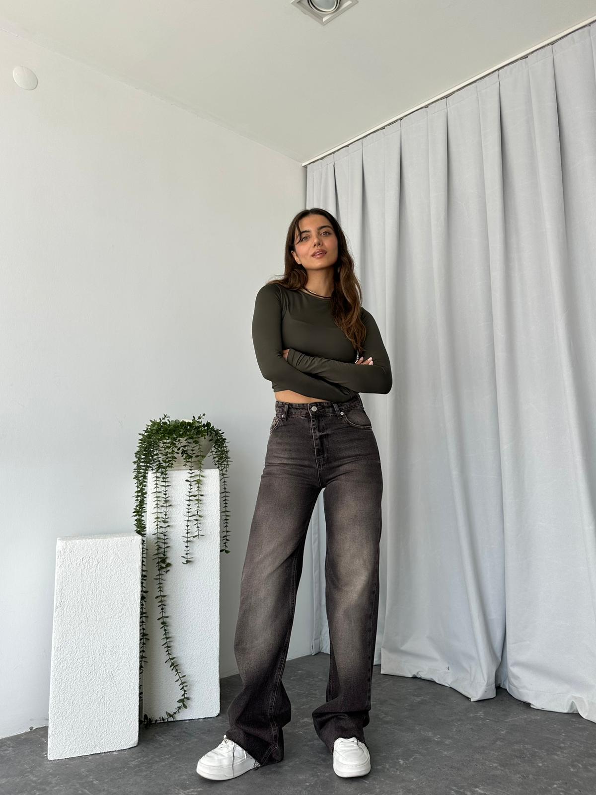 Kadın Koyu Kahve Tint Yıkama Wide Leg Jean