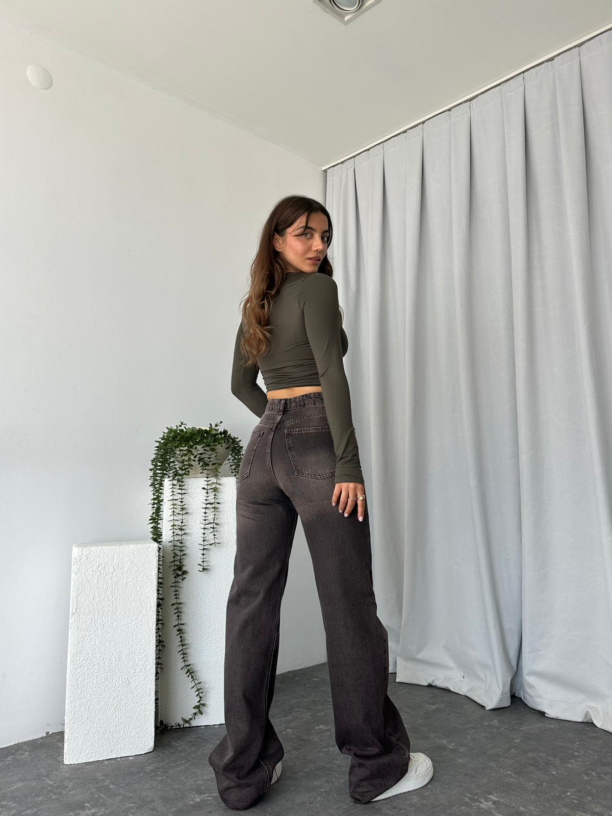 Kadın Koyu Kahve Tint Yıkama Wide Leg Jean - Görsel 11