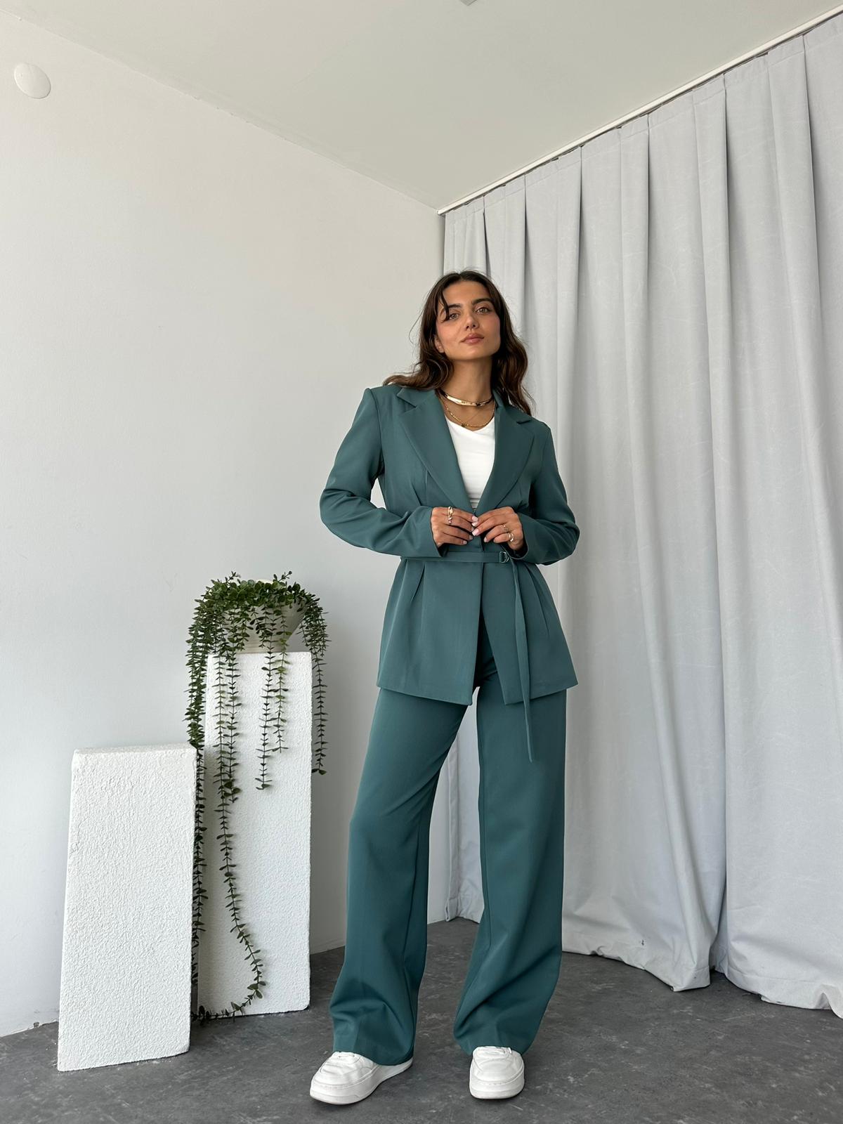 Kadın Yeşil Kemerli Ceket-Pantolon Takım - Görsel 7