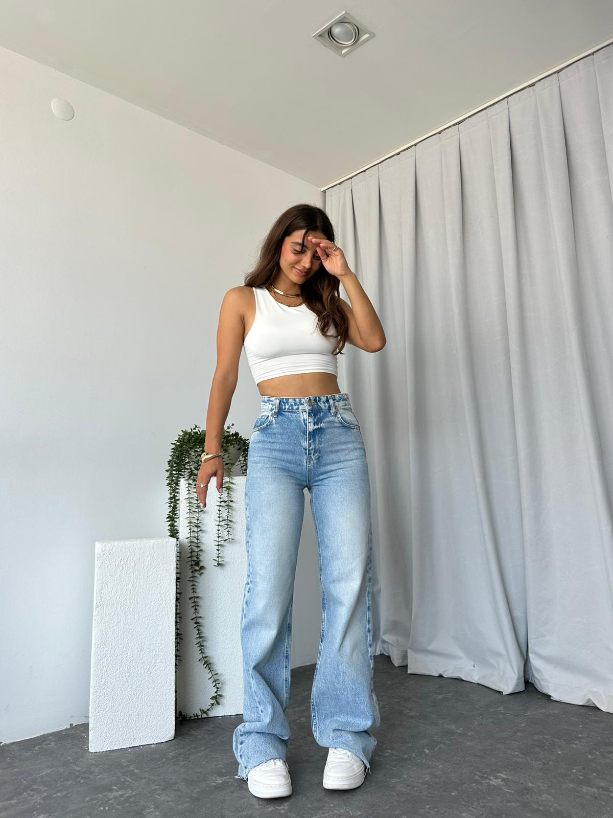 Light Blue Wide Leg Jean - Görsel 5