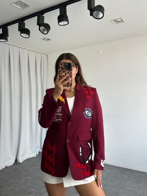 Nakışlı Tasarım Ceket (Bordo)