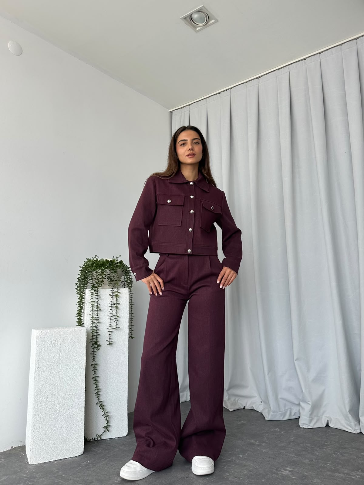 Yün Efekt Bordo Ceket-Pantolon Takım - Görsel 8