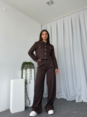 Yün Efekt Kahve Ceket-Pantolon Takım