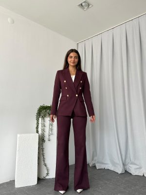 Kadın Bordo Aren Ceket-Pantolon Takım