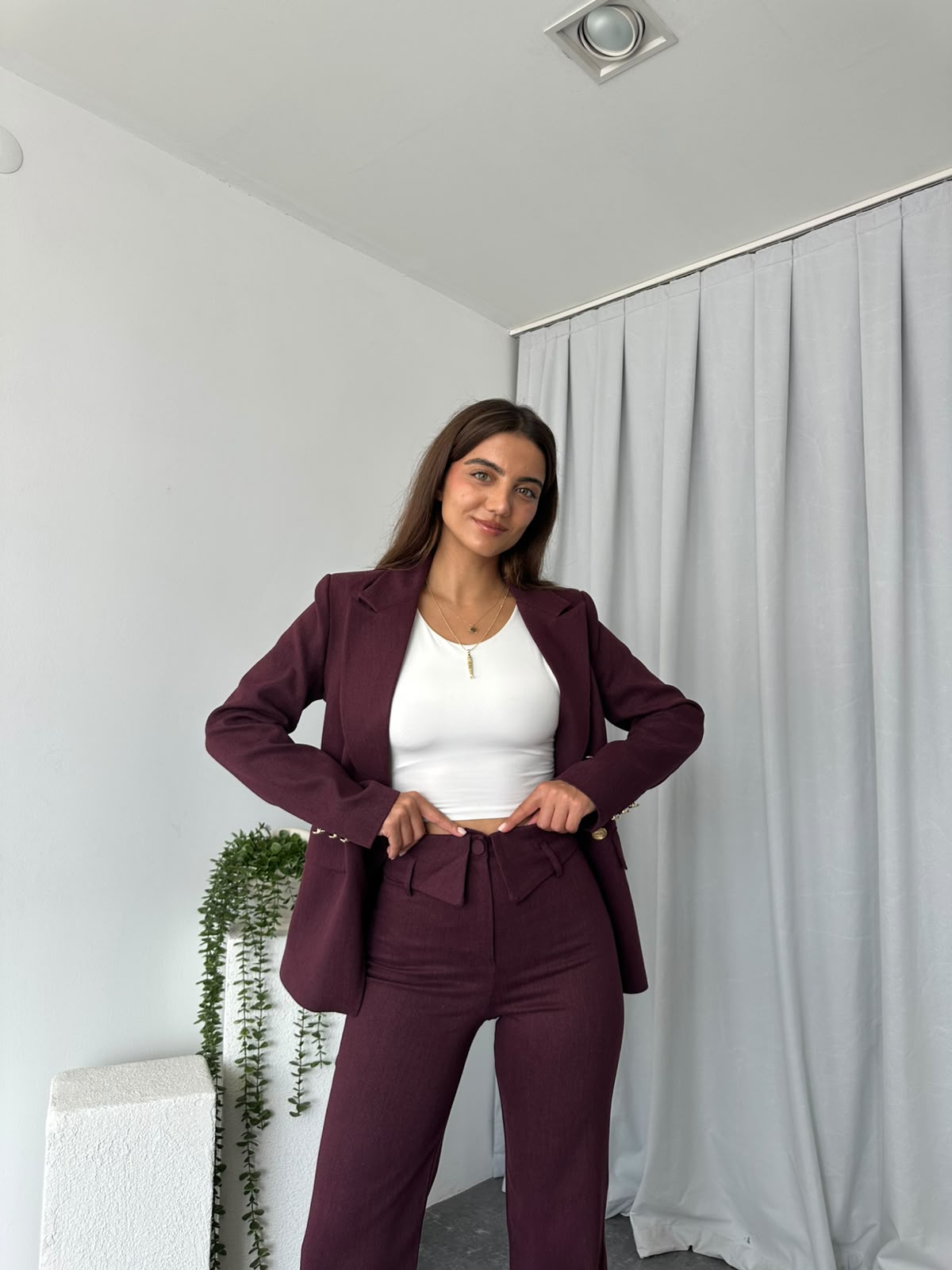 Kadın Bordo Aren Ceket-Pantolon Takım - Görsel 11