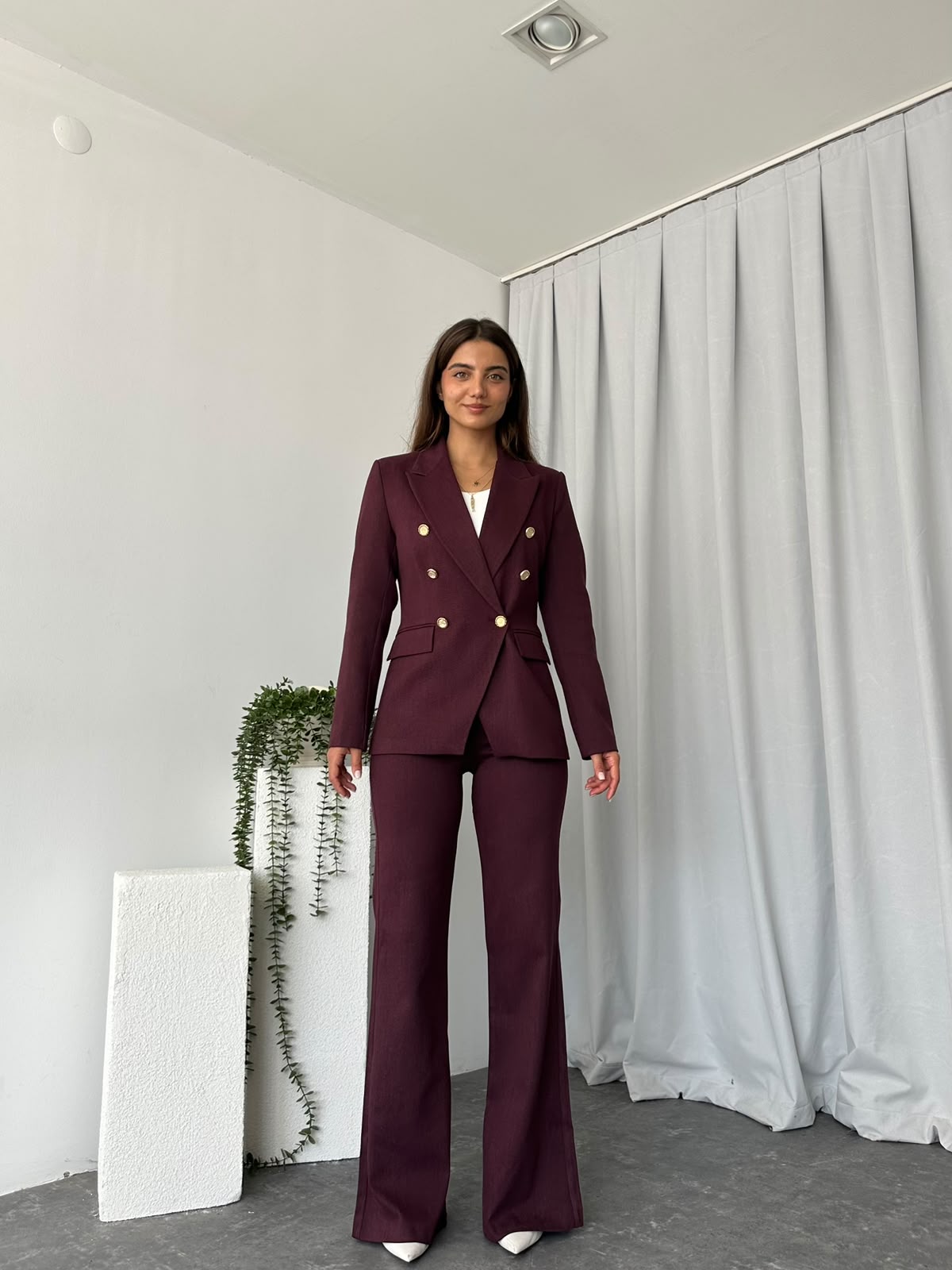 Kadın Bordo Aren Ceket-Pantolon Takım