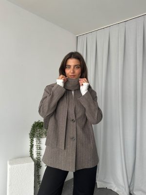 Kadın Kaşe Atkı Detaylı Ceket