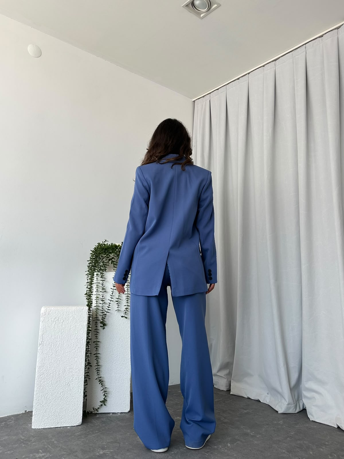 Kadın Mavi Oversize Ceket Pantolon Takım - Görsel 14