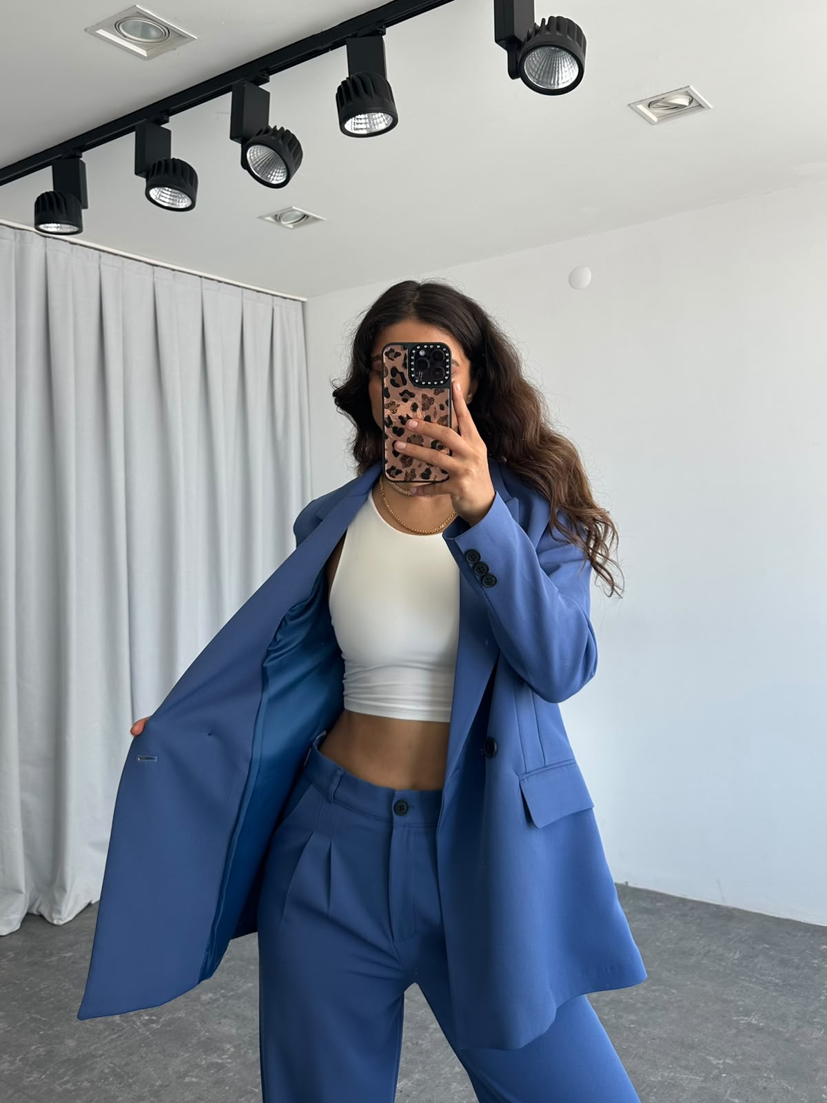 Kadın Mavi Oversize Ceket Pantolon Takım - Görsel 2