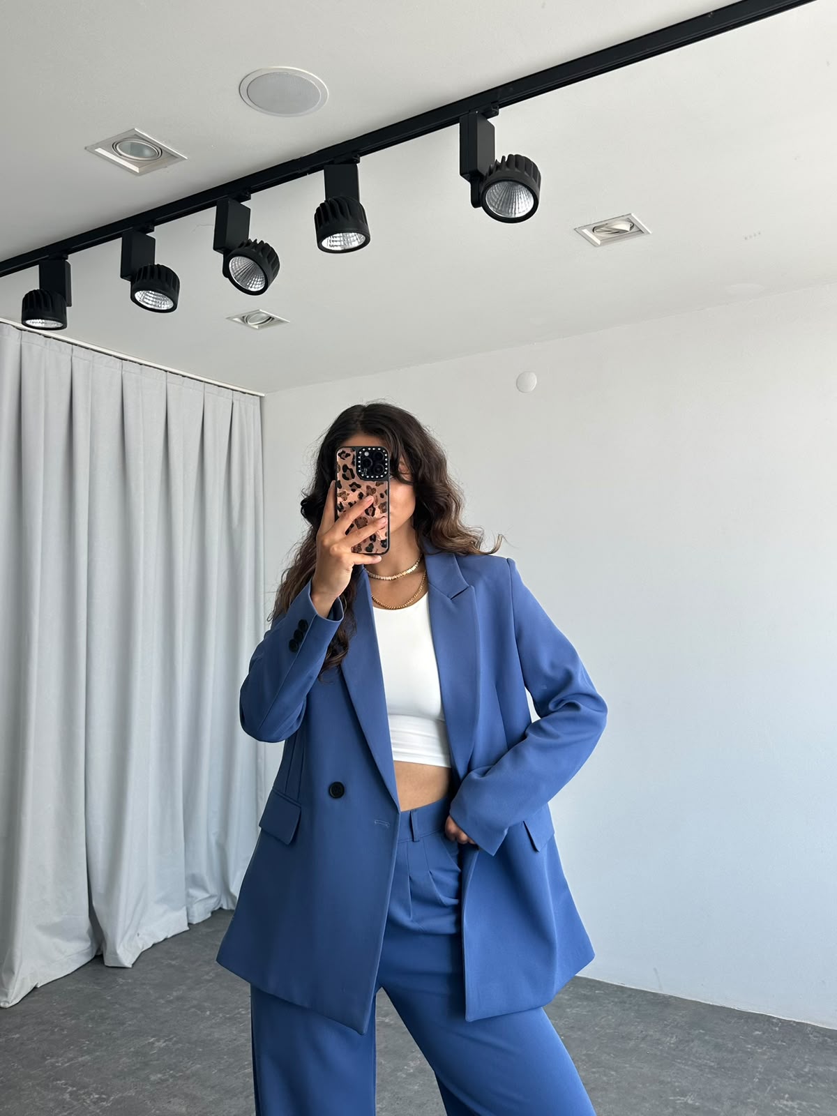 Kadın Mavi Oversize Ceket Pantolon Takım - Görsel 5