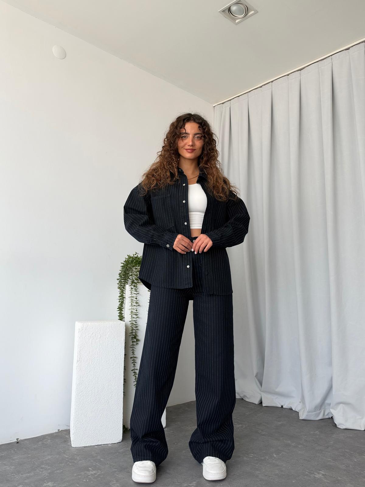 Kadın Orijinal Marka Çizgili Denim Takım - Görsel 2