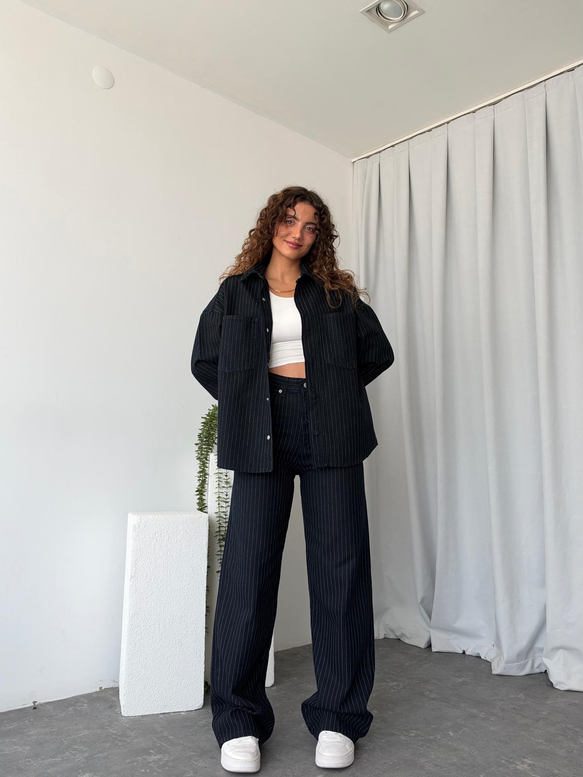 Kadın Orijinal Marka Çizgili Denim Takım - Görsel 13