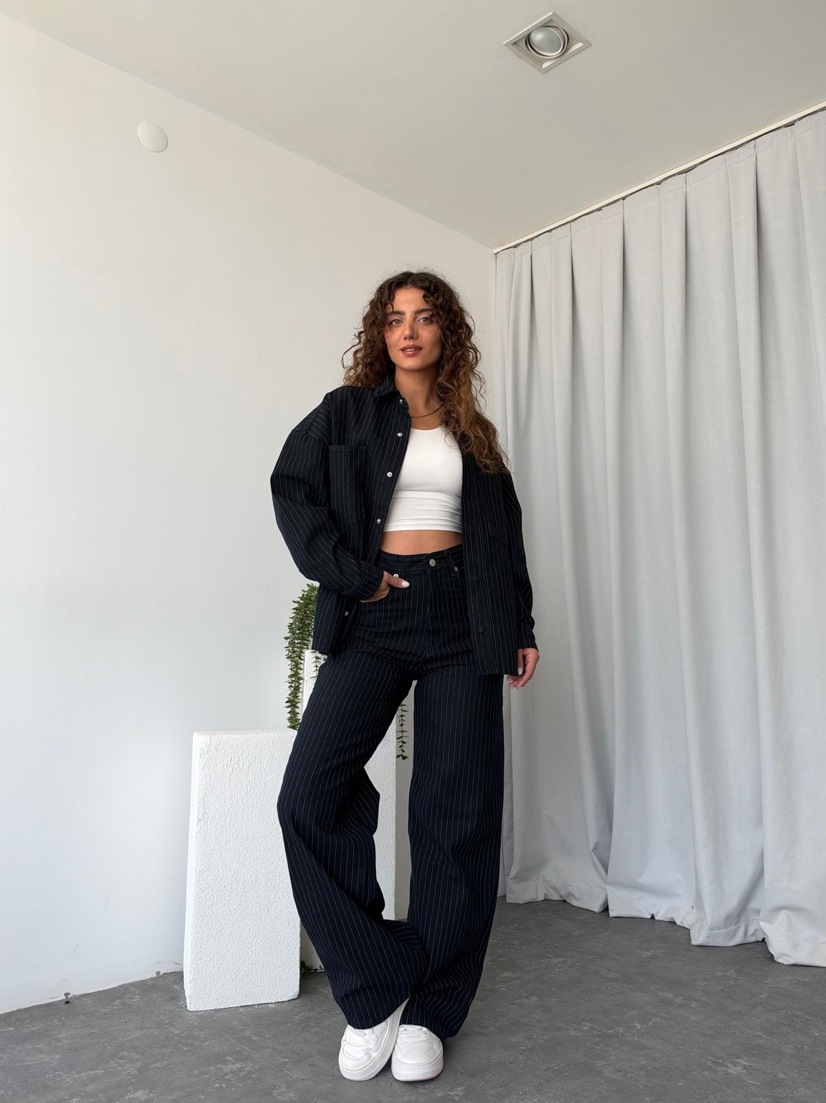 Kadın Orijinal Marka Çizgili Denim Takım - Görsel 5