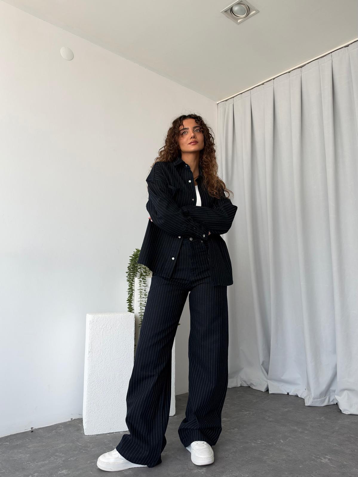 Kadın Orijinal Marka Çizgili Denim Takım - Görsel 6