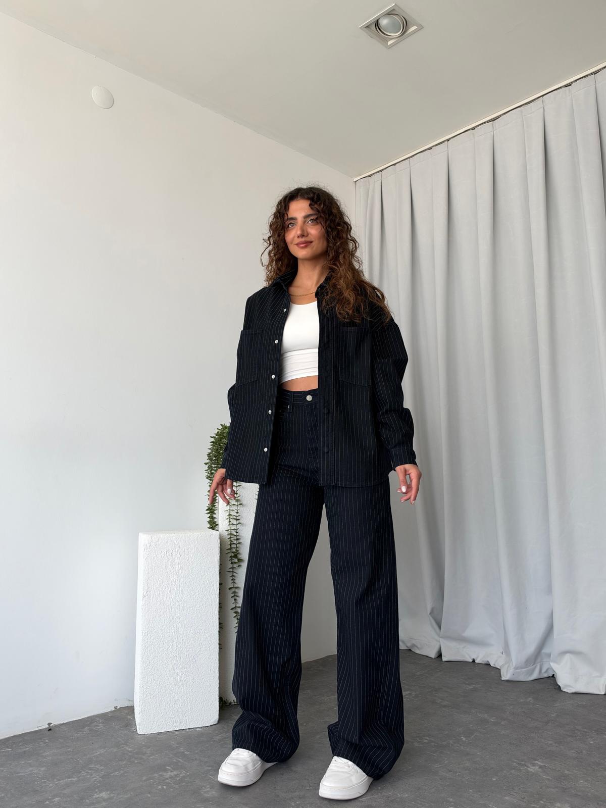 Kadın Orijinal Marka Çizgili Denim Takım - Görsel 7
