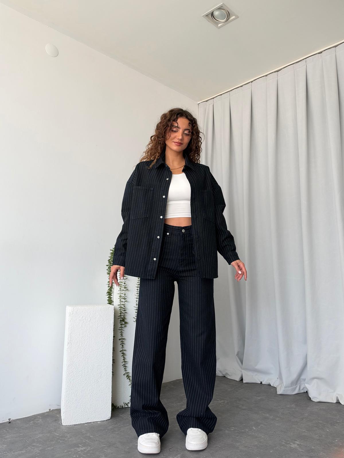 Kadın Orijinal Marka Çizgili Denim Takım - Görsel 10