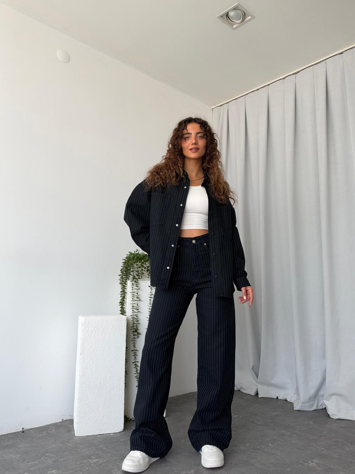 Kadın Orijinal Marka Çizgili Denim Takım - Görsel 14