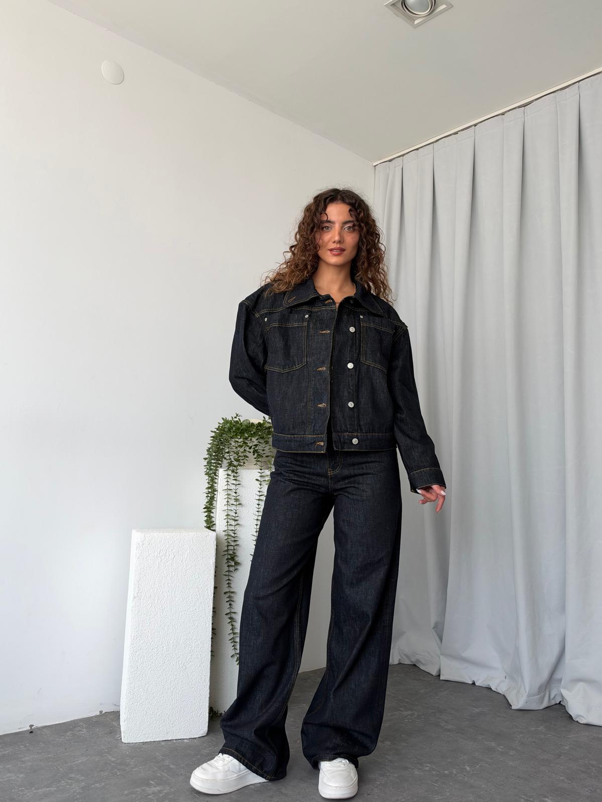 Kadın Orijinal Marka Vintage Çizgili Denim Takım - Görsel 2