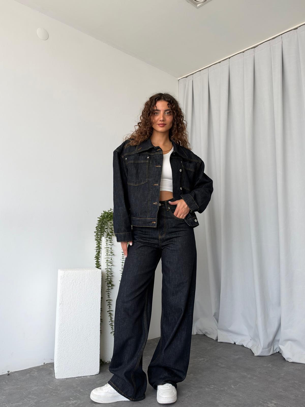 Kadın Orijinal Marka Vintage Çizgili Denim Takım