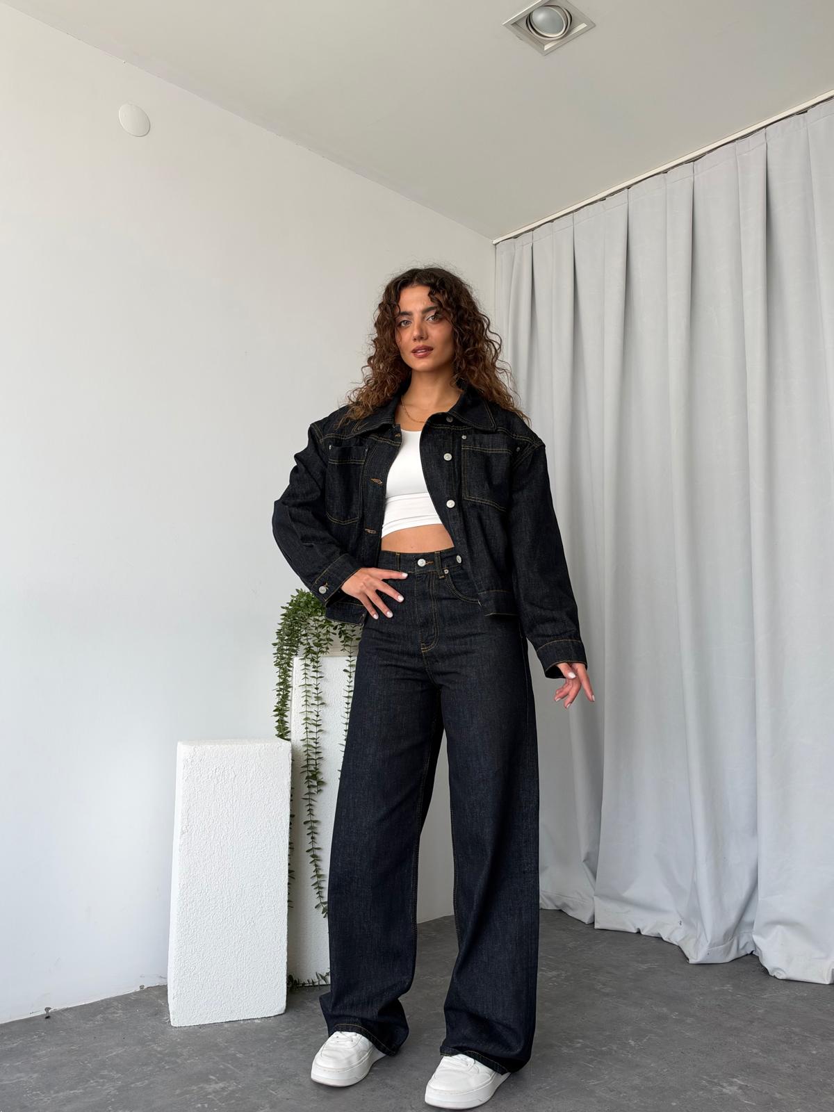 Kadın Orijinal Marka Vintage Çizgili Denim Takım - Görsel 5