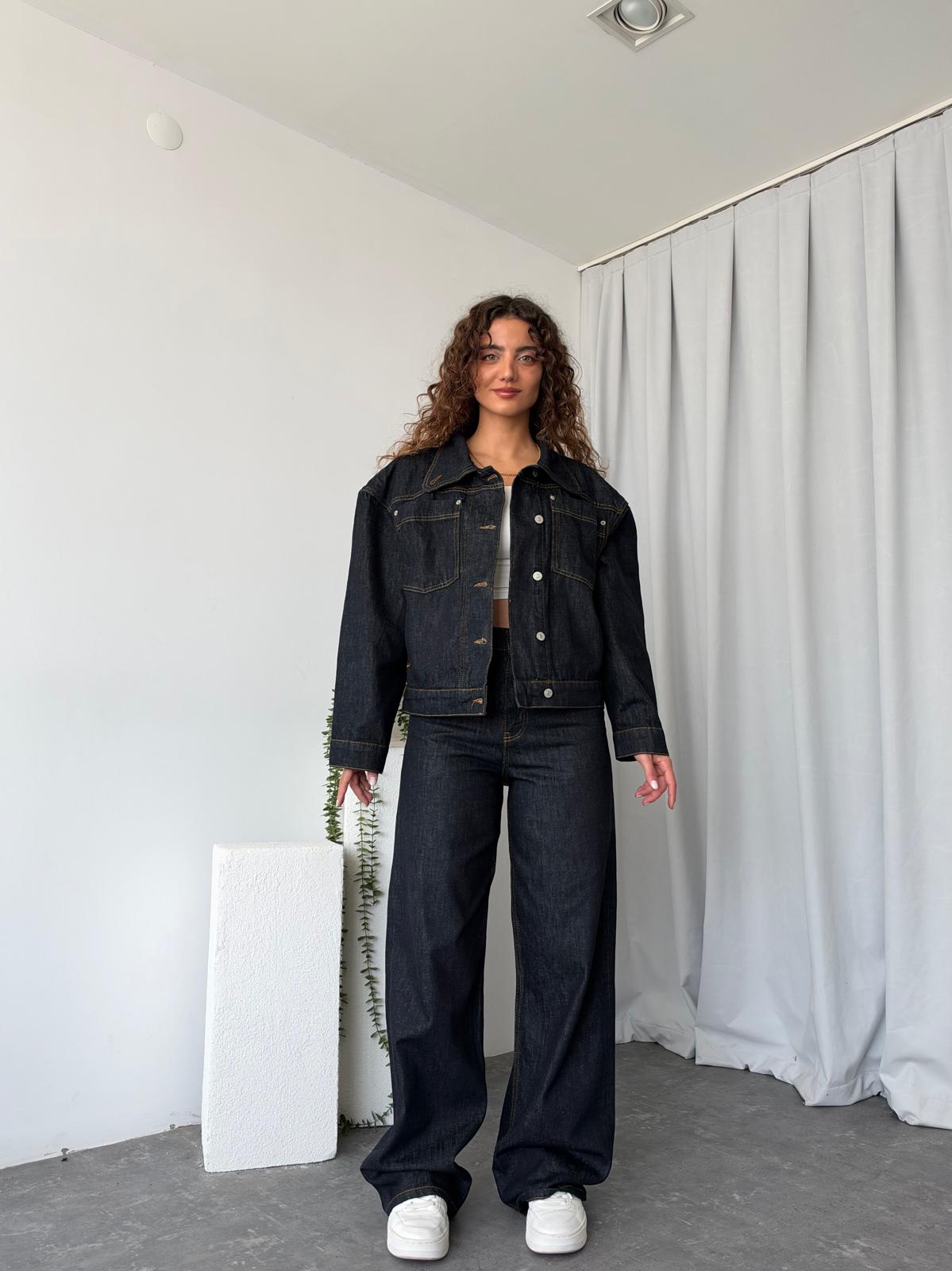 Kadın Orijinal Marka Vintage Çizgili Denim Takım - Görsel 9