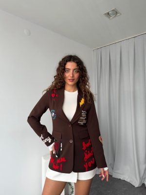 Nakışlı Tasarım Ceket (Kahve)