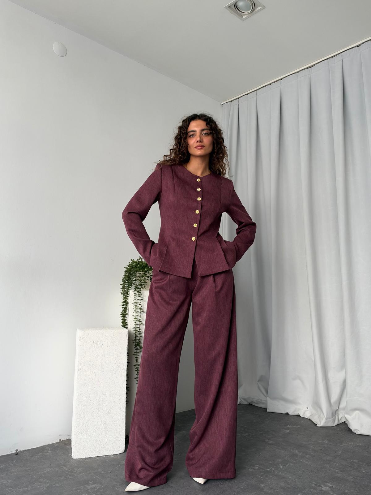 Bordo Yün Efekt Düğmeli Takım - Görsel 5